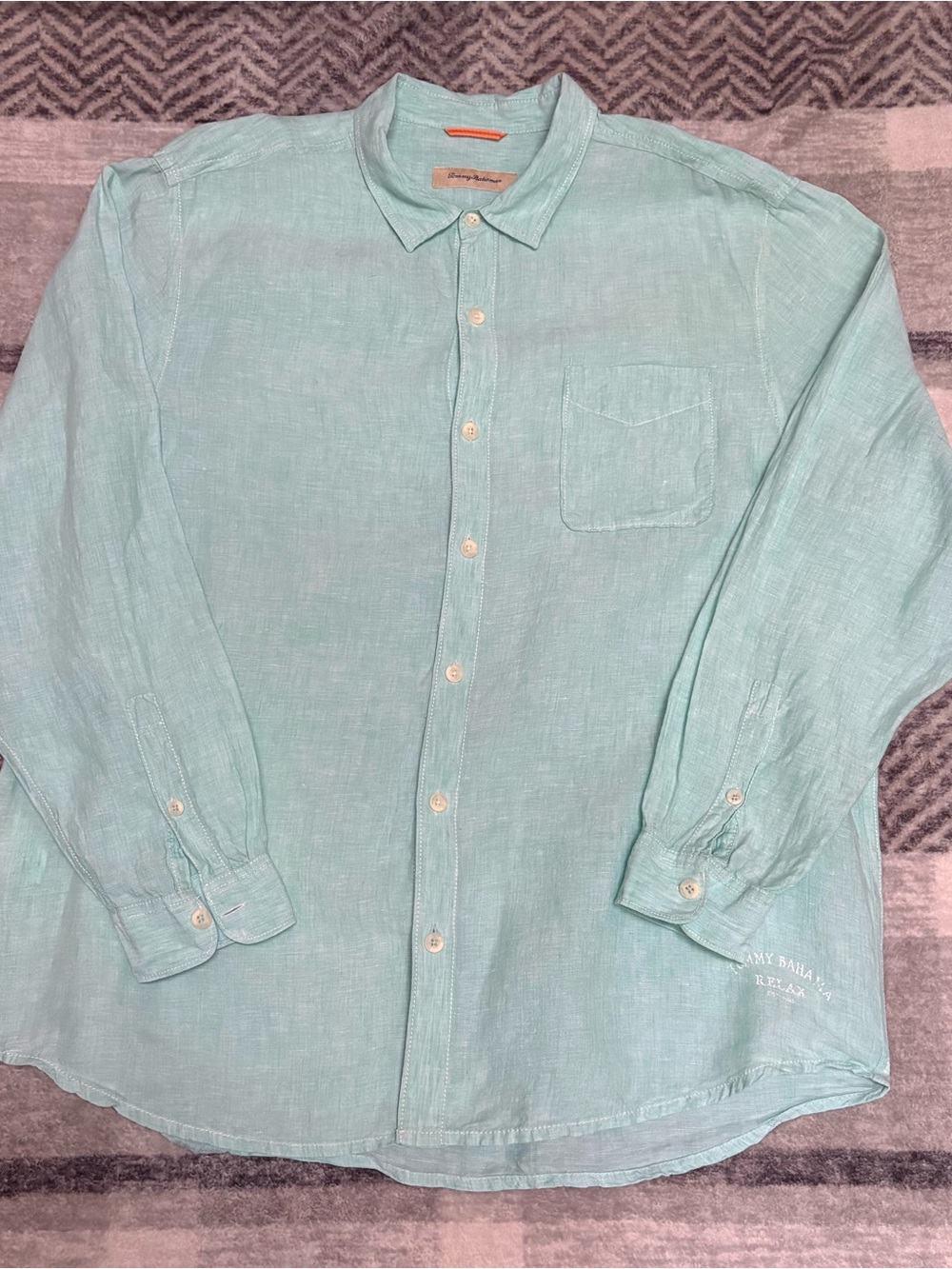 Tommy Bahama Seafoam Green Linen Button-Down Shirt